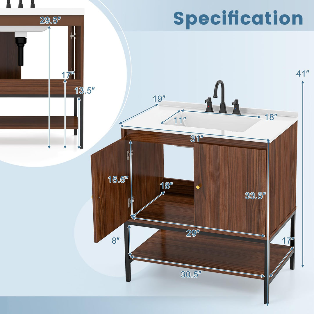 Giantex Bathroom Vanity with Sink Combo - 31" Bathroom Cabinet with Doors
