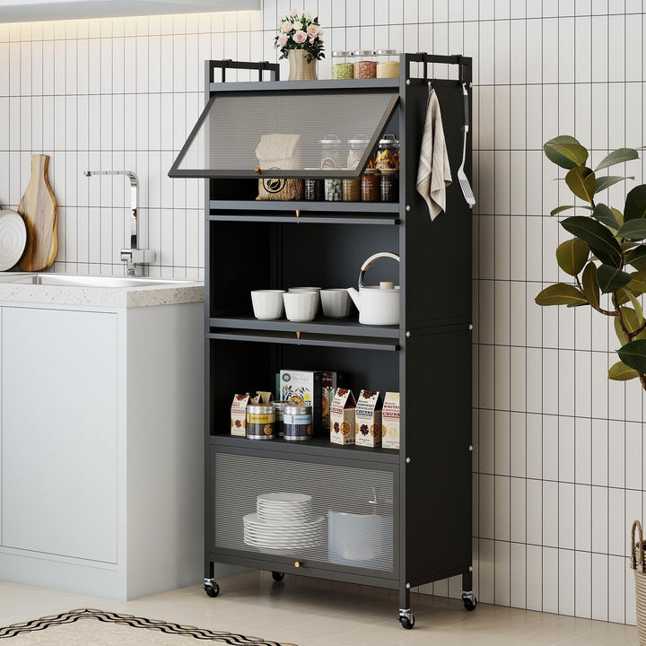 Giantex 5-Tier Kitchen Storage Cabinet, Freestanding Metal Baker&