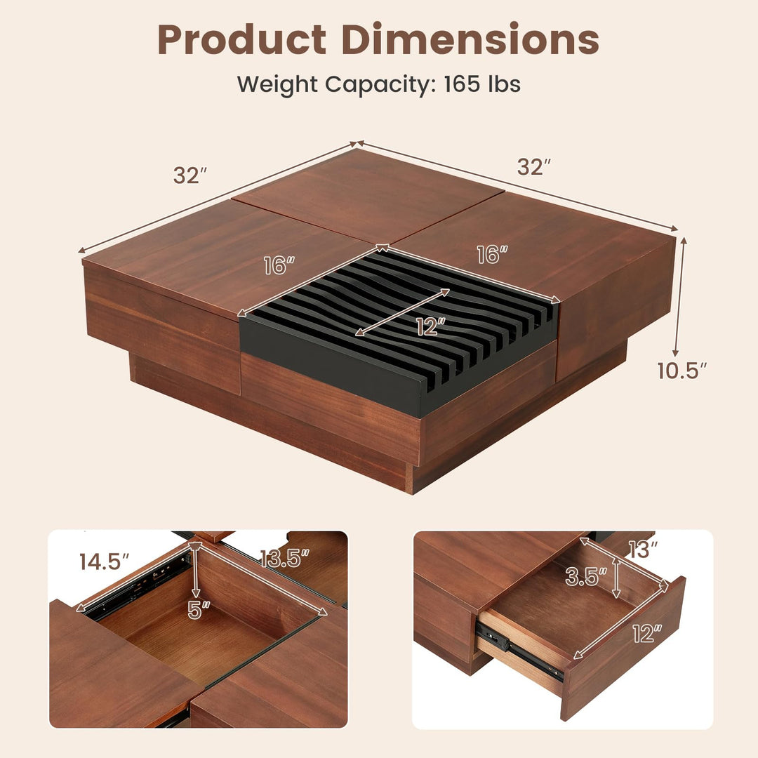 GIANTEX 32" Square Coffee Table with Storage for Living Room