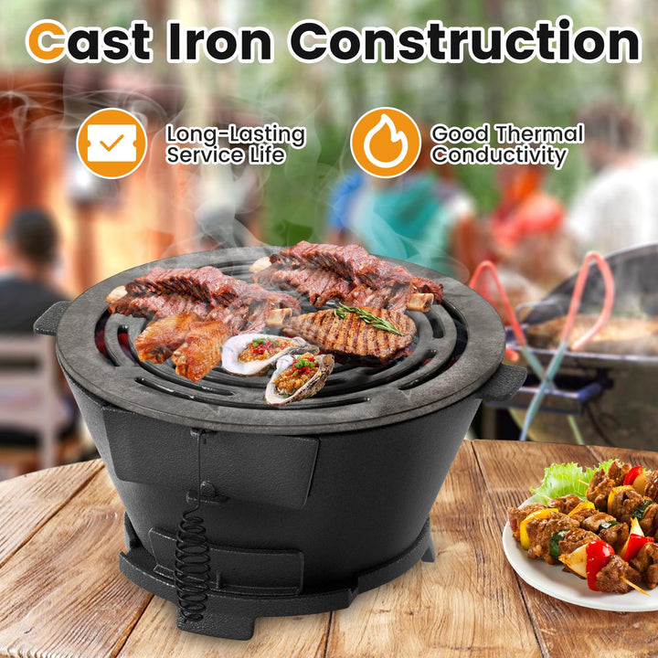 Giantex Cast Iron Hibachi Grill Portable Japanese BBQ Charcoal Grill with Double-Sided Grate