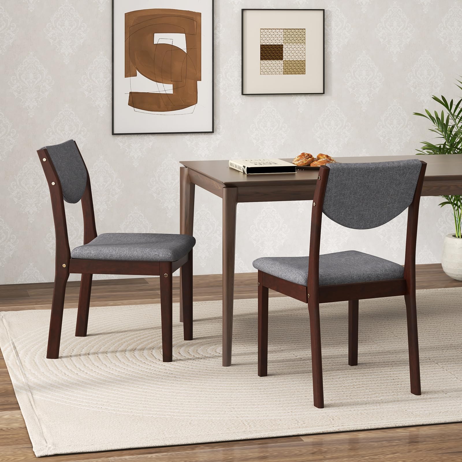 Giantex Wood Dining Chair, Wooden Kitchen Chairs with Rubber Wood Frame