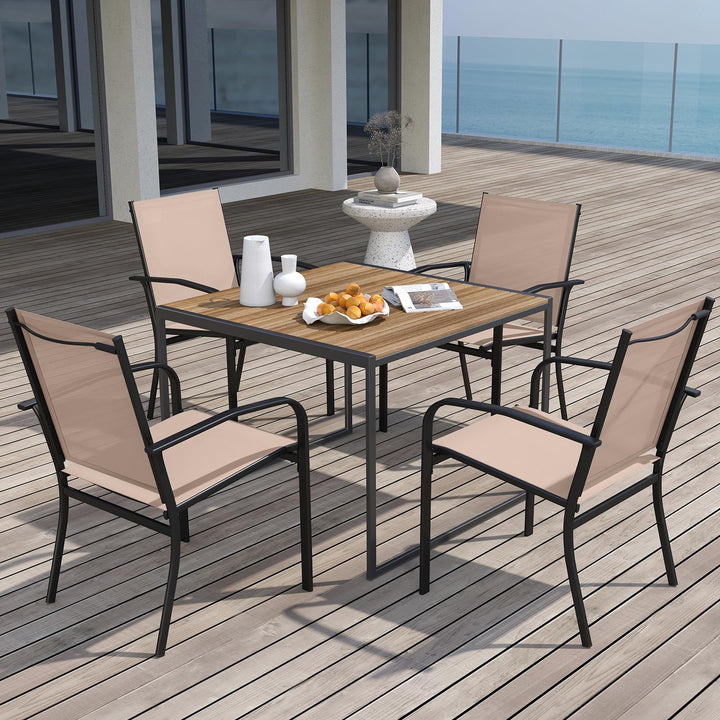 Giantex Stackable Patio Chairs with Breathable Backrest & Wide Seat