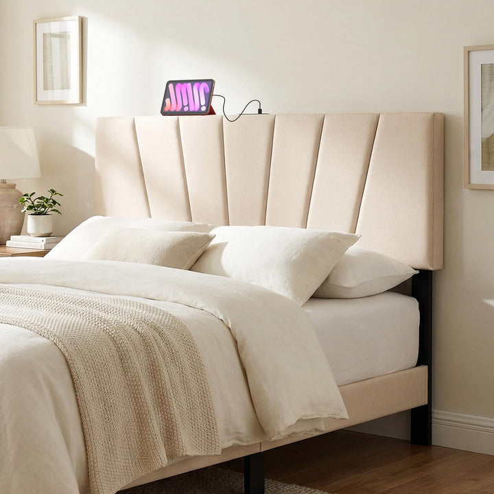 Giantex Geometric Upholstered Head Board with USB & Type-C Ports