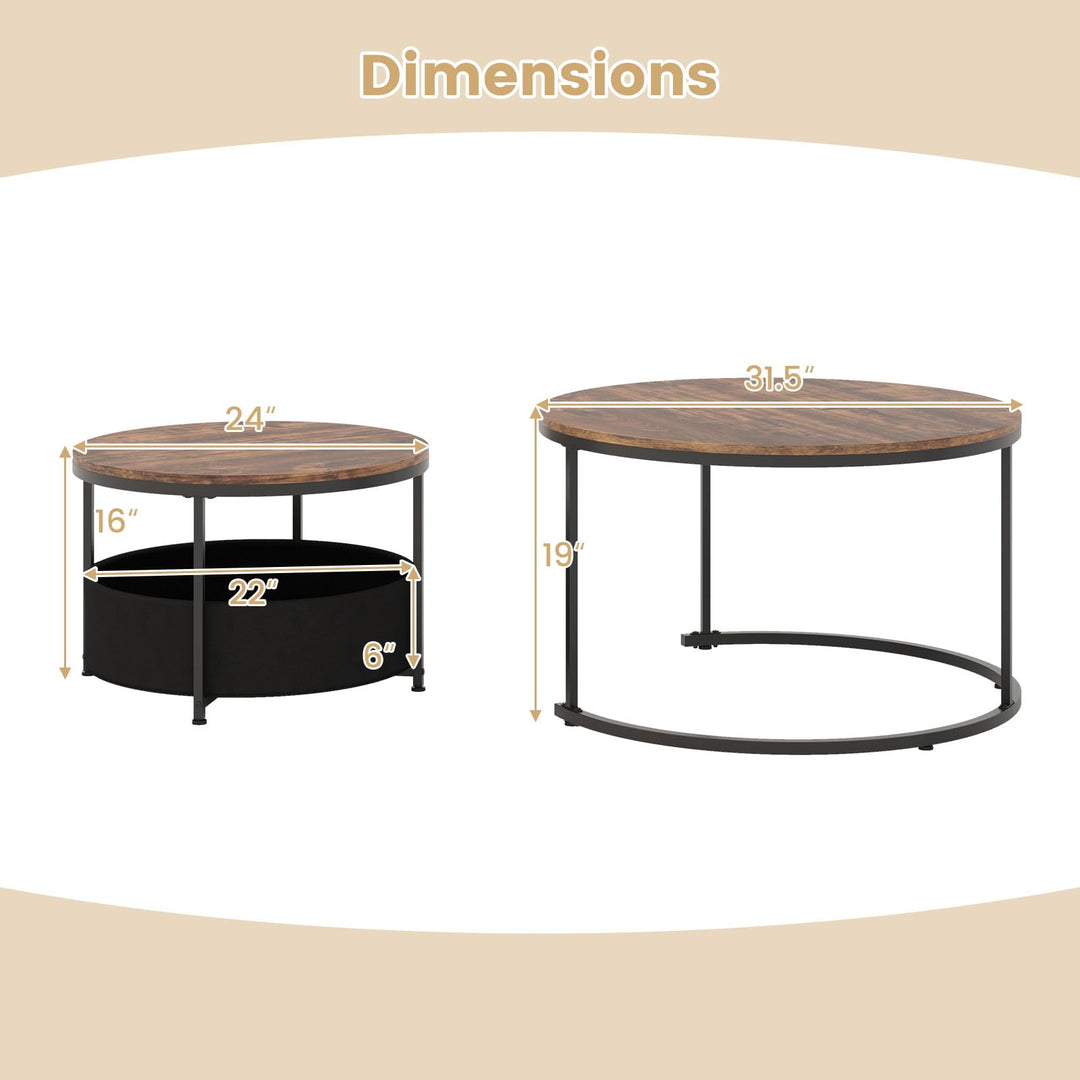 Giantex 31.5" Round Coffee Table with Removable Fabric Basket &amp; Metal Frame
