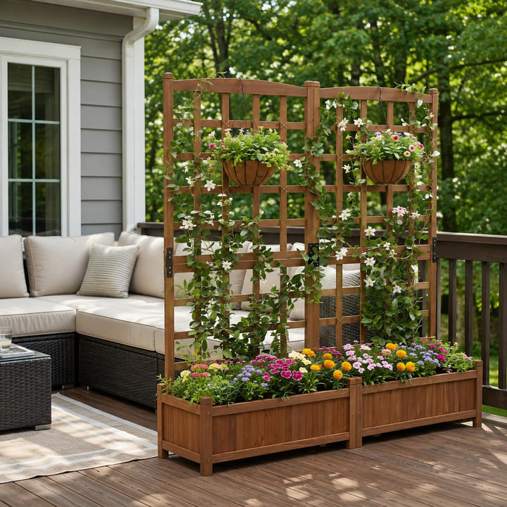 Giantex Wooden Raised Garden Bed with Trellis