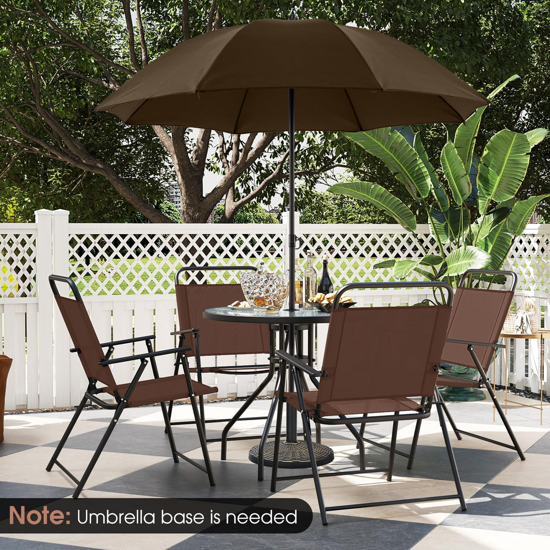 Giantex 6 Pieces Patio Dining Set, Folding Patio Chairs Set of 4, Tempered Glass Umbrella Table with Hole
