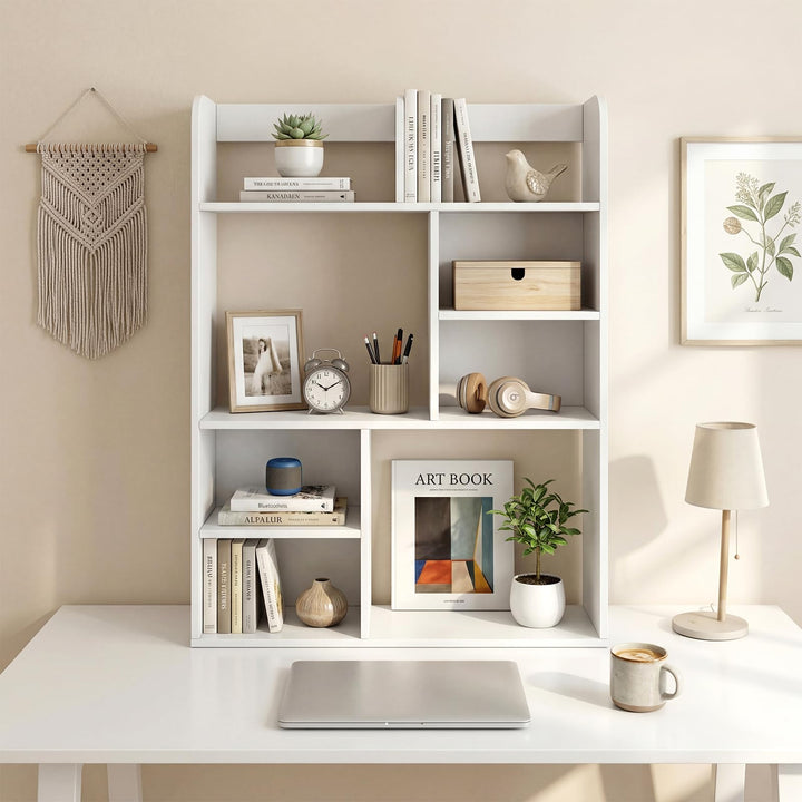 Giantex 3-Tier Desktop Bookshelf | 23.5" Desk Hutch Dorm with 8 Open Storage Cubes