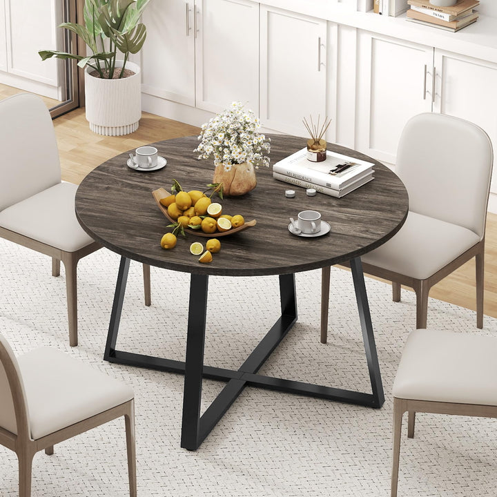 Giantex 47-inches Round Dining Table with Metal Pedestal Base