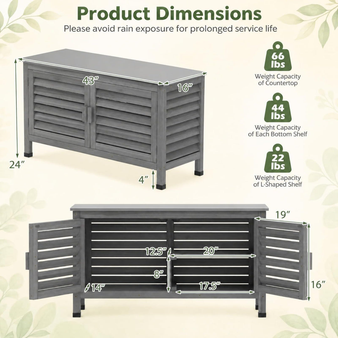 Giantex 2-Door Fir Wood Outdoor Cabinet with Stainless Steel Countertop