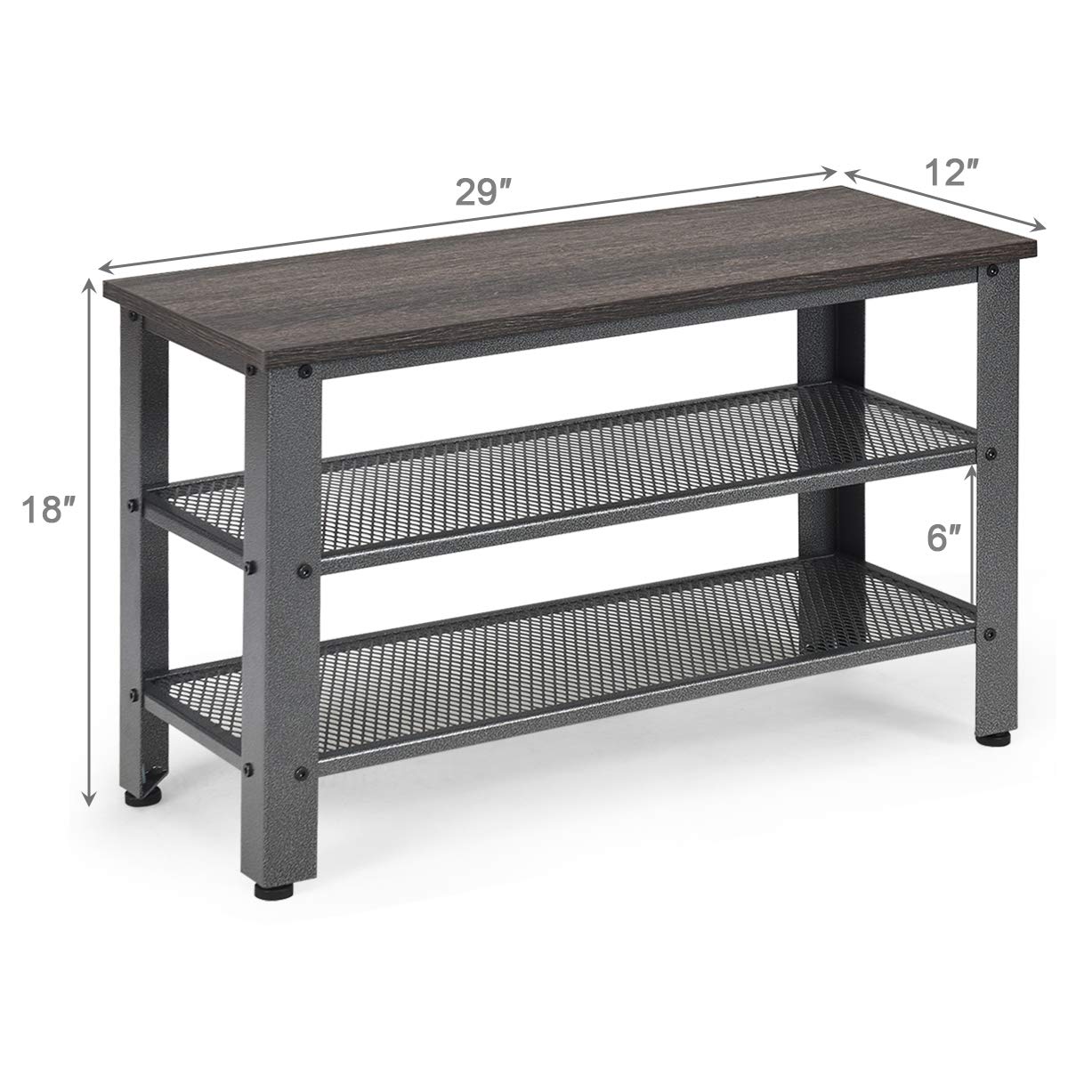Giantex 3-Tier Shoe Bench, Industrial Shoe Rack with 2 Mesh Storage Shelves