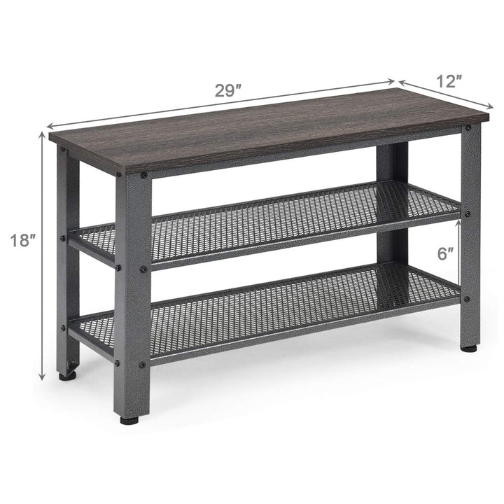 Giantex 3-Tier Shoe Bench, Industrial Shoe Rack with 2 Mesh Storage Shelves