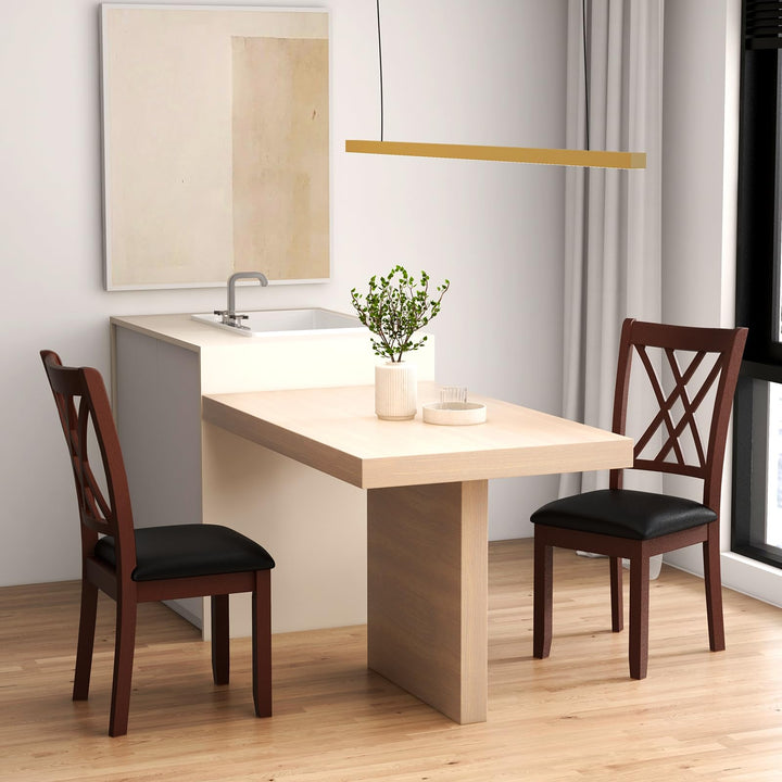 Giantex Wood Dining Chairs Set of 2, Faux Leather Upholstered Kitchen Chairs with Rubber Wood Legs