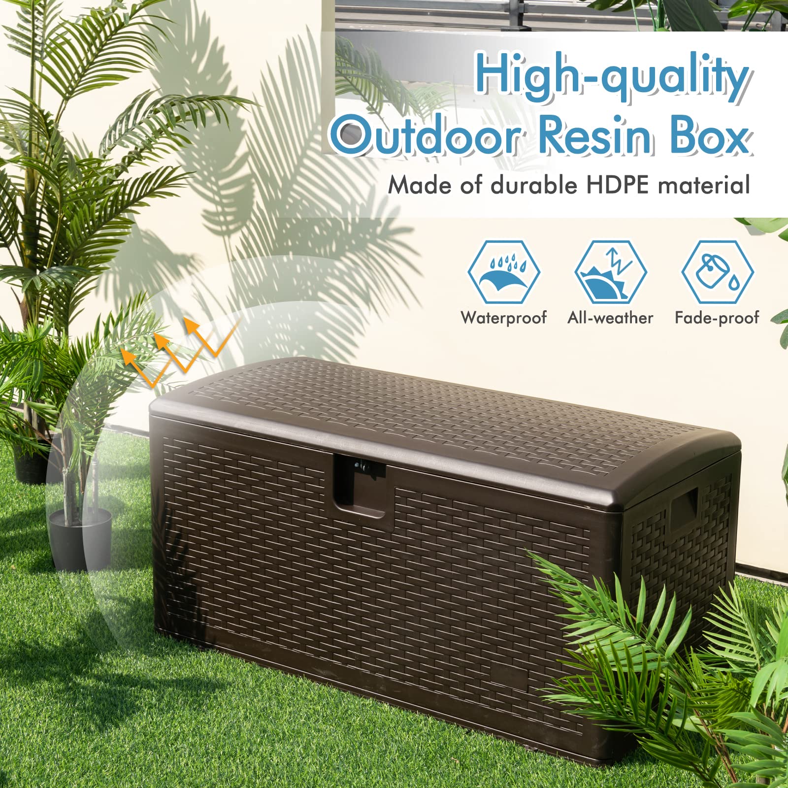 Giantex Patio Deck Box - Outdoor Storage Bin with Flip Lid, Lock Hole, Weather-resistant Package Delivery Boxes for Outside