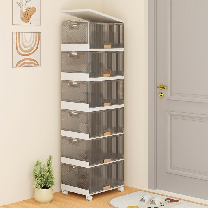Giantex 6 Tier Stackable Storage Bins with Lids 27 Gal Foldable Shoe Storage Box