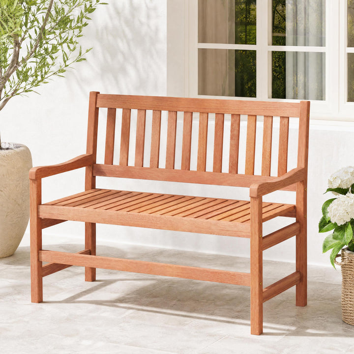 GIANTEX 44 Inch Solid Wood Patio Bench with Slatted Backrest &amp; Armrests