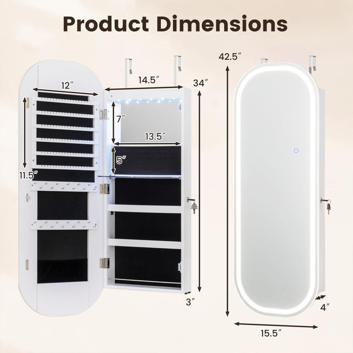 CHARMAID LED Full Length Mirror Jewelry Cabinet | Wall Mount &amp; Over the Door