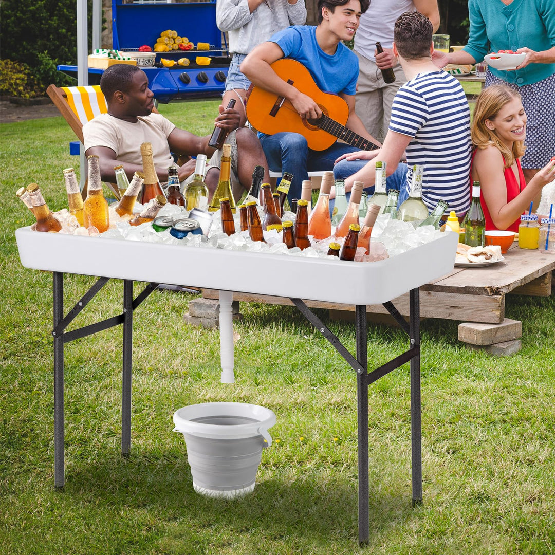 Giantex 4 FT Folding Ice Cooler Table with Drain and Bucket
