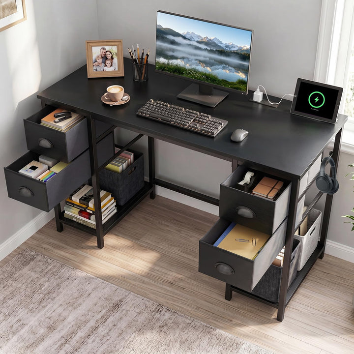 Giantex 48" Computer Desk with Power Outlet &amp; 4 Fabric Drawers
