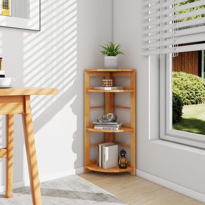 Giantex 4-Tier Corner Shelf, 34" Bookshelf with Rubber Wood Frame, Anti-Toppling Kit