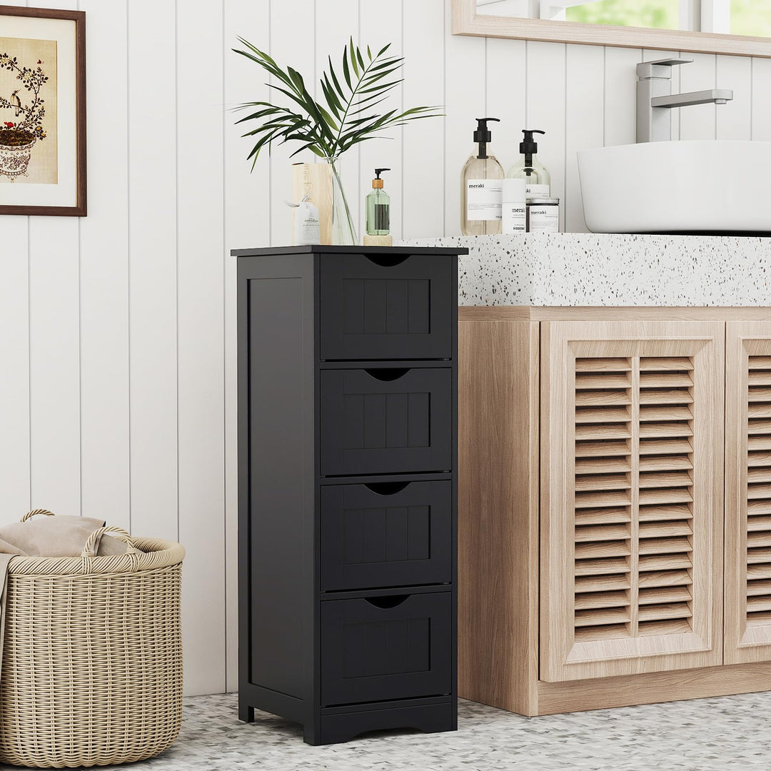 Giantex 32.5” Bathroom Storage Cabinet 4-Drawer Wooden Side Storage Organizer with Anti-Tipping Device