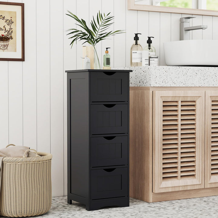 Giantex 32.5” Bathroom Storage Cabinet 4-Drawer Wooden Side Storage Organizer with Anti-Tipping Device
