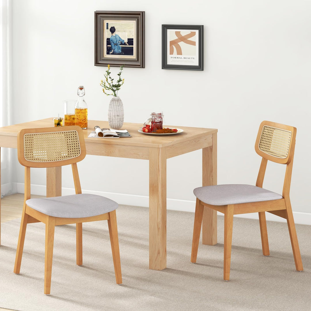 Giantex Rattan Dining Chairs Set of 2/4, Wooden Kitchen Chairs w/Cane Back, Rubber Wood Frame