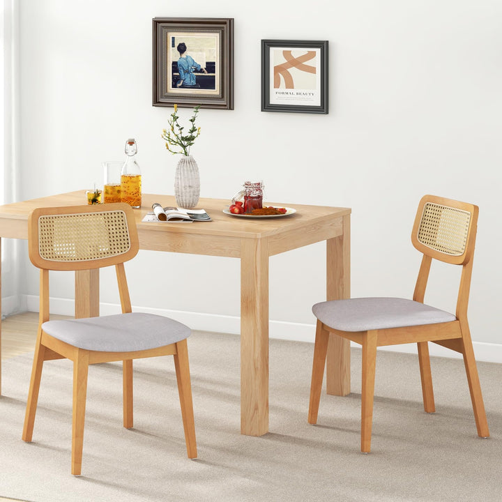 Giantex Rattan Dining Chairs Set of 2/4, Wooden Kitchen Chairs w/Cane Back, Rubber Wood Frame