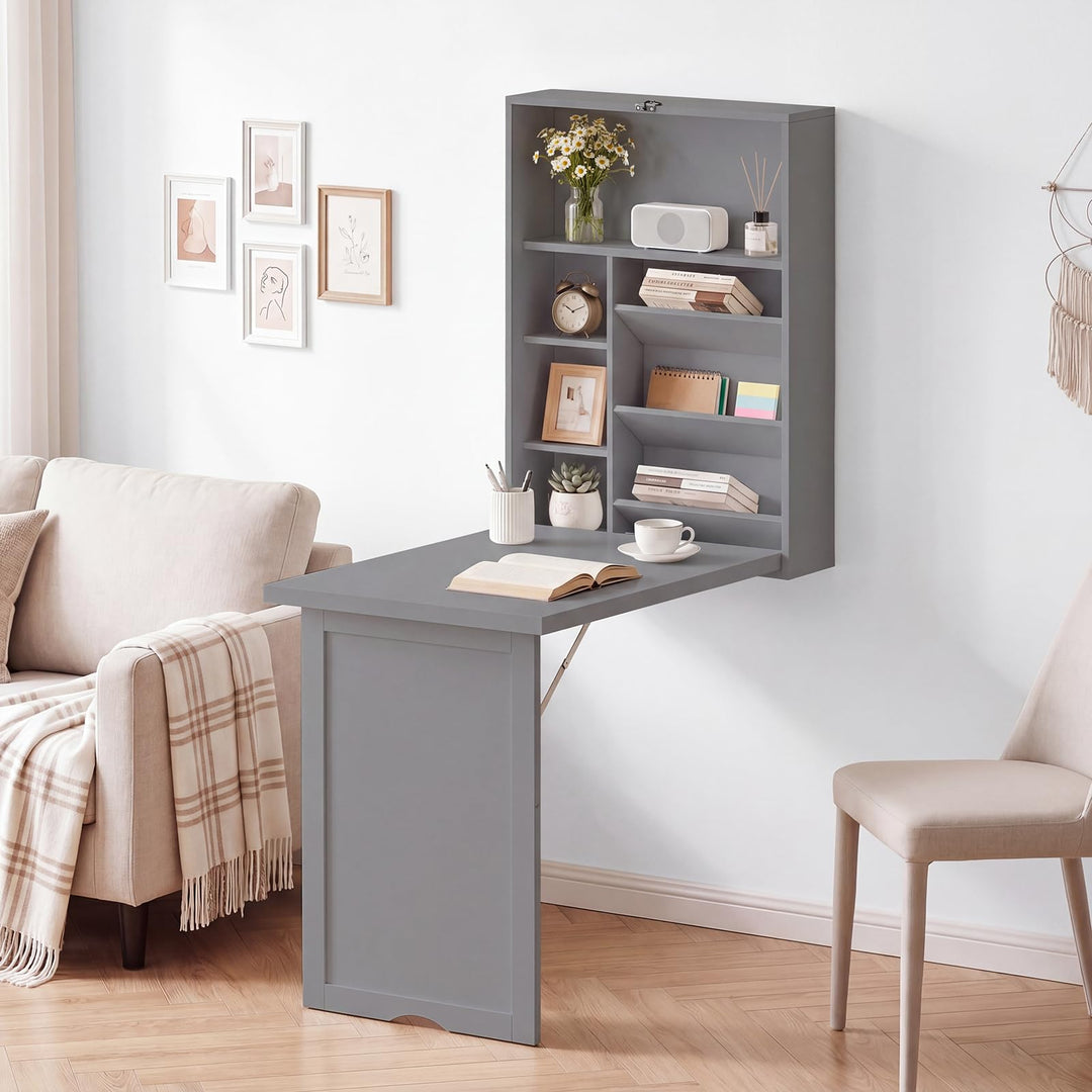 Giantex Wall Mounted Desk | Foldable Convertible Computer Desk with Storage Shelves