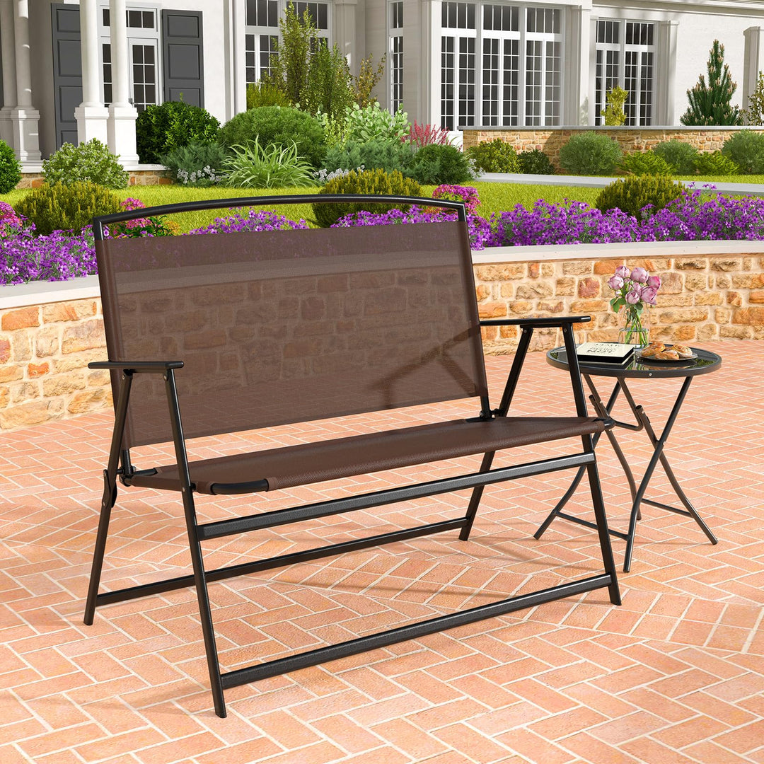 Giantex Outdoor Bench, Folding Garden Bench for 2 Persons, Patio Loveseat with Metal Armrests