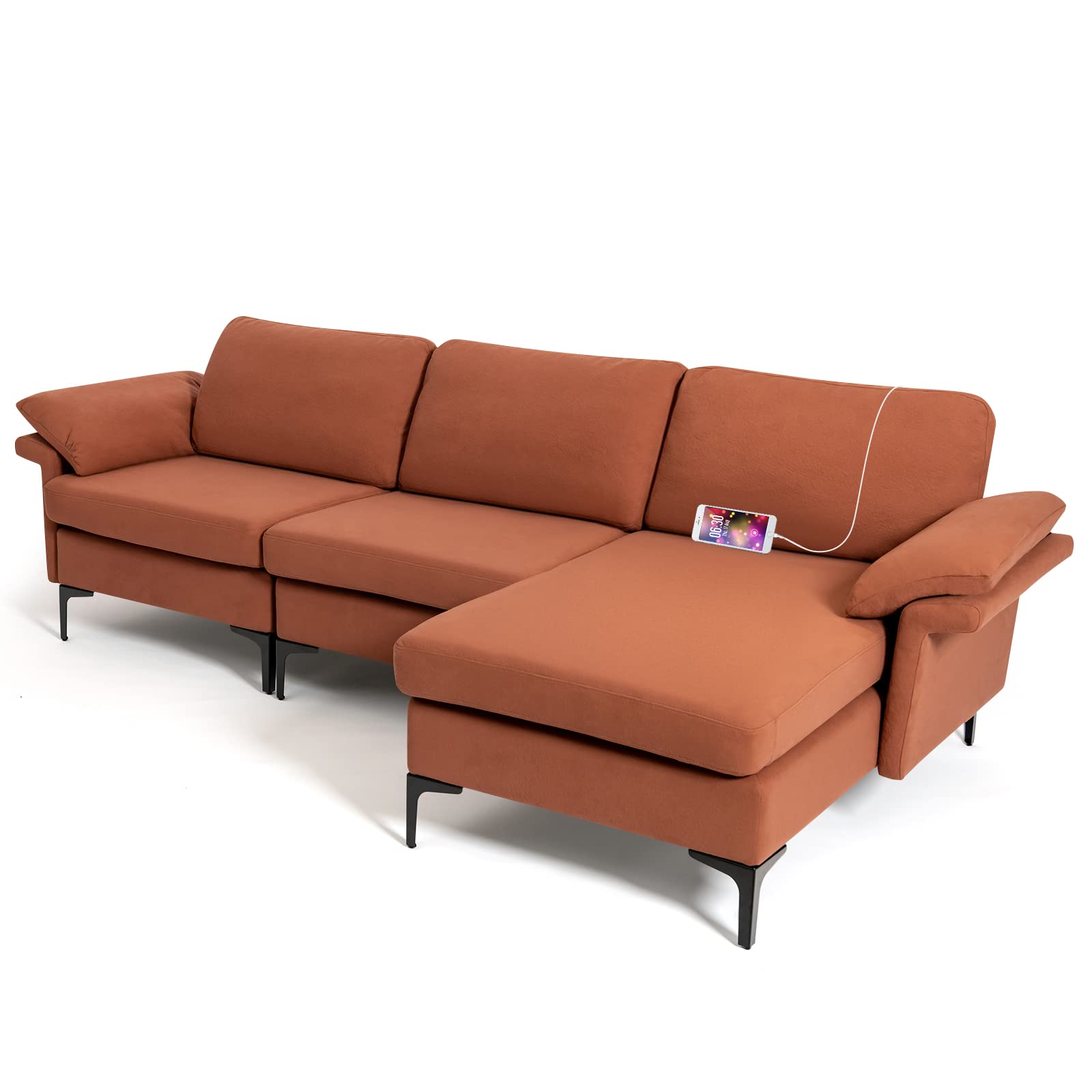 Giantex 100.5" L Convertible Sofa Couch, 3-Seat Sectional Sleeper with USB Ports & Socket