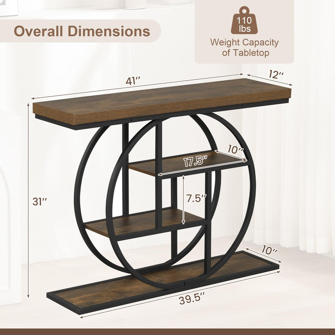 Giantex 41" Industrial Console Table | 4-Tier Narrow Entryway Table with Storage Shelves