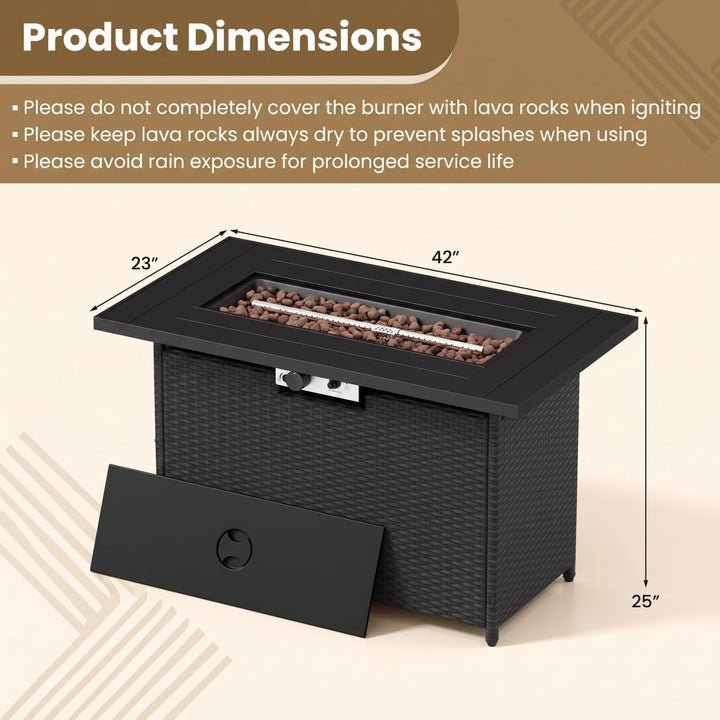 Giantex 42 Inch Propane Fire Pit Table | 50,000 BTU Wicker Gas Fire Table with Removable Lid