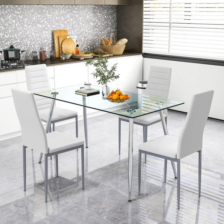 Giantex Dining Table Set for 4, Kitchen Table Chairs Set with 51” Rectangle Glass Dining Table