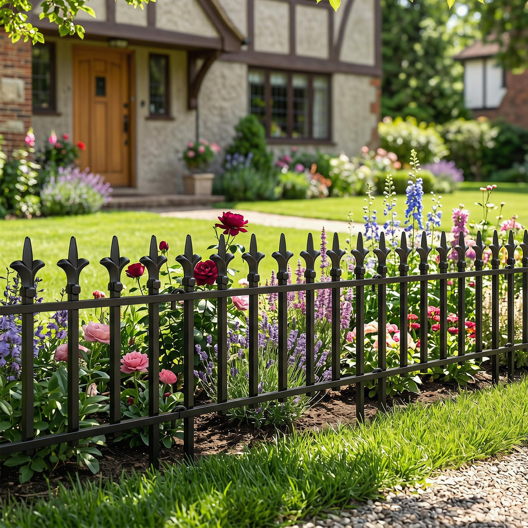 Giantex No Dig Decorative Metal Garden Fence with Fleur-de-Lis Finials