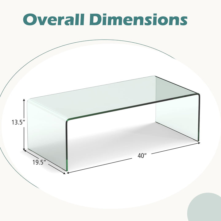 Giantex 40 Inch Clear Center Coffee Table with Tempered Glass Top &amp; Round Edges