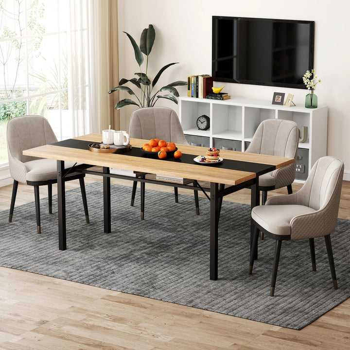 Giantex 71" Dining Table for 6-8 People with Heavy-Duty Metal Frame Storage Rack