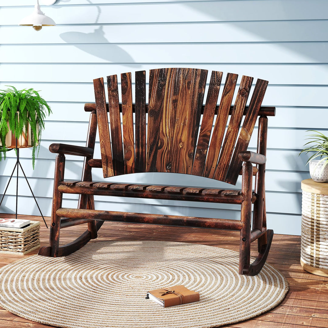 Giantex 1/2 Pcs Outdoor Wooden Rocking Bench（51”x38”x46”）