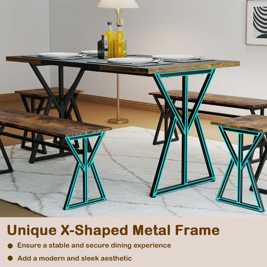 Giantex 55" Kitchen Table with 2 Benches & 2 Stools with X-Shaped Metal Frame