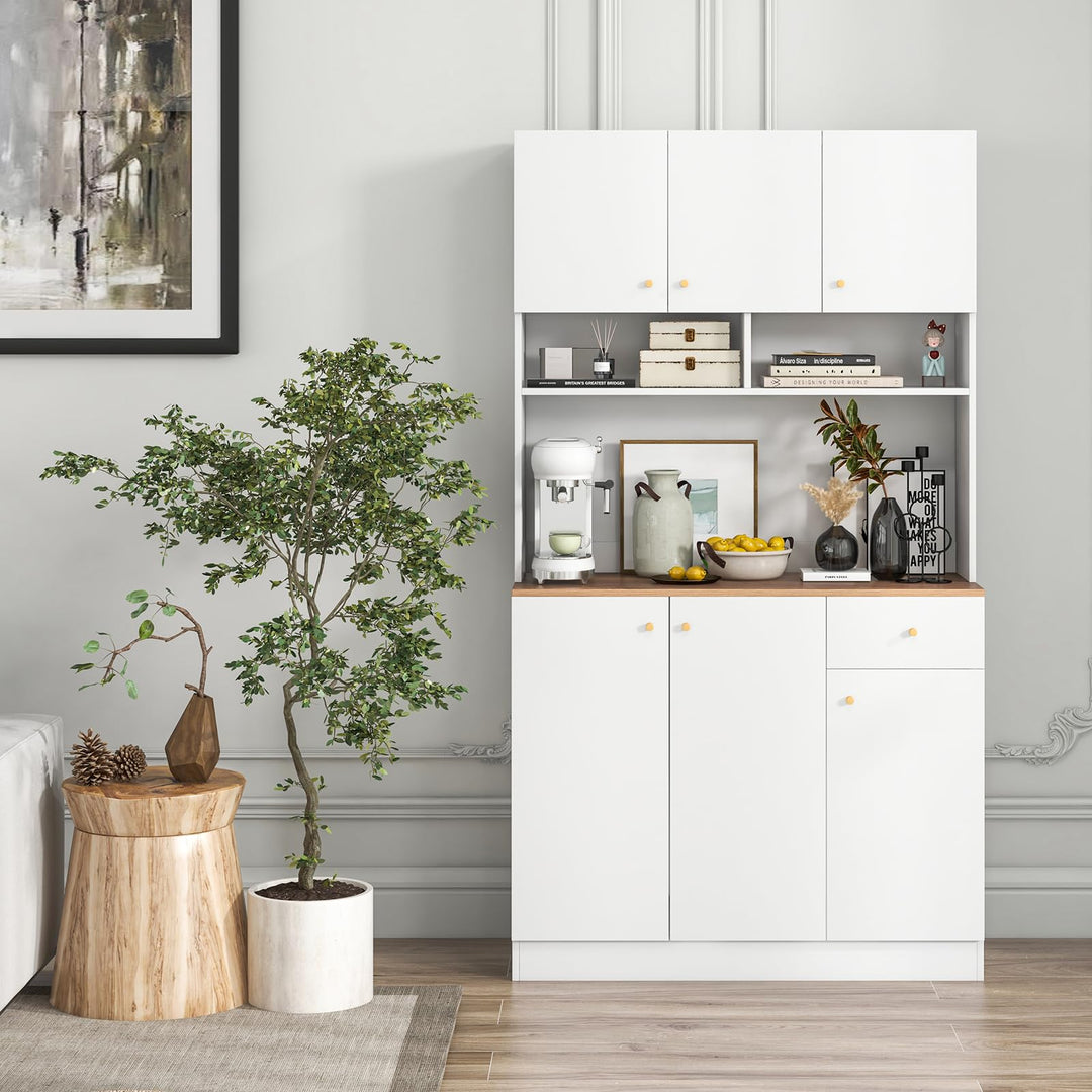 Giantex Kitchen Pantry Cabinet, 71” Tall Buffet Cabinet with Hutch, Built-in Power Outlet