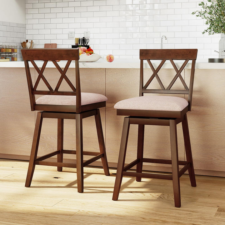 Giantex Counter Height Bar Stool with Crossed Backs and Rubber Wood Legs
