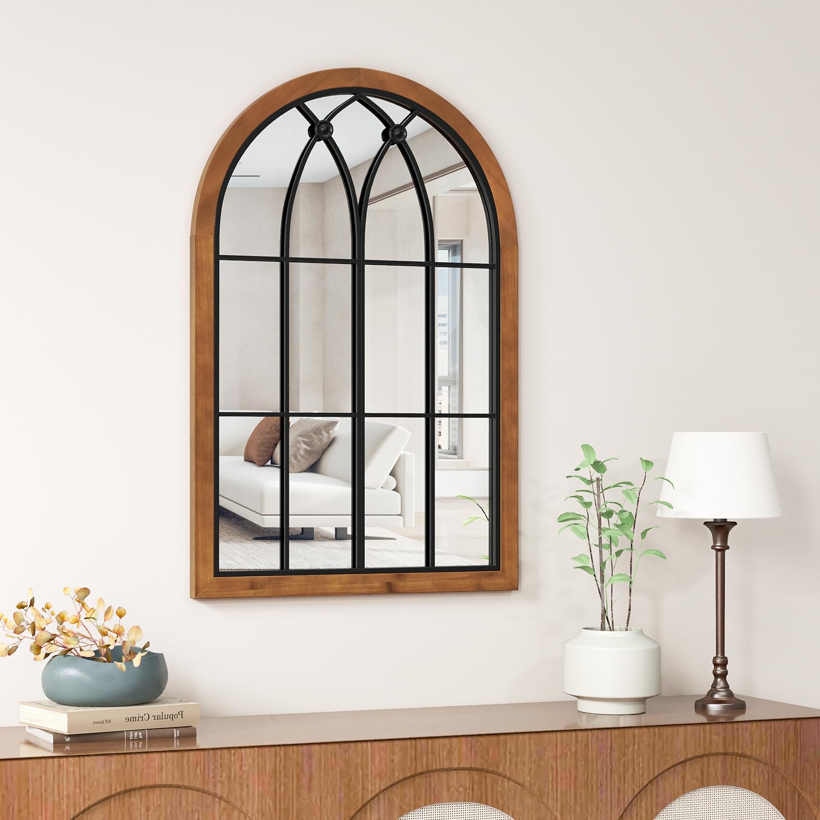 CHARMAID Arched Window Wall Mirror, 36''L x 24''W Farmhouse Accent Mirror
