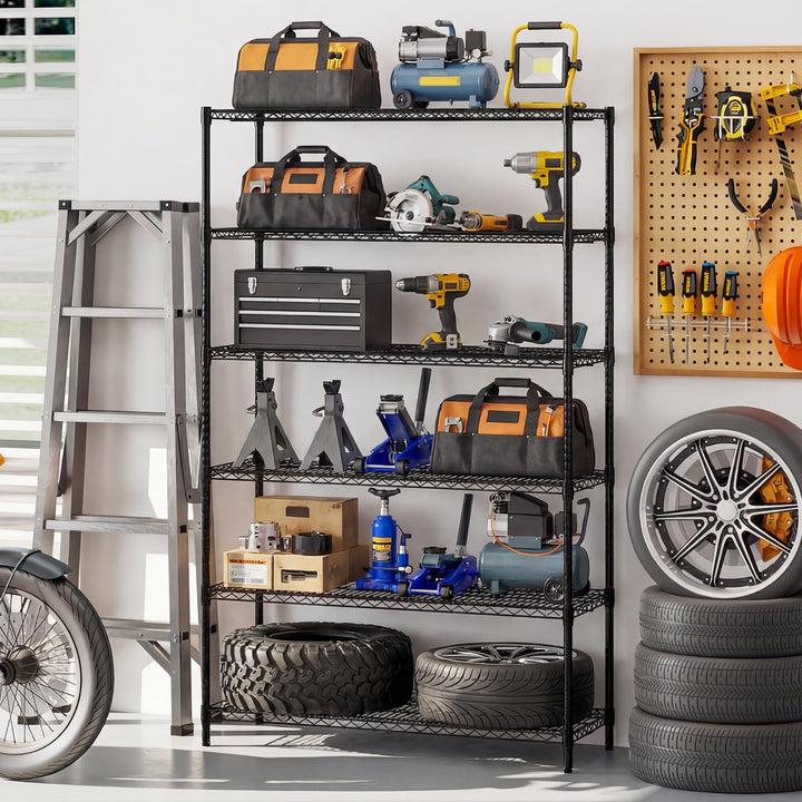 Giantex 6-Tier Metal Storage Shelving Unit with V-Shaped Wire Rack for Home Garage