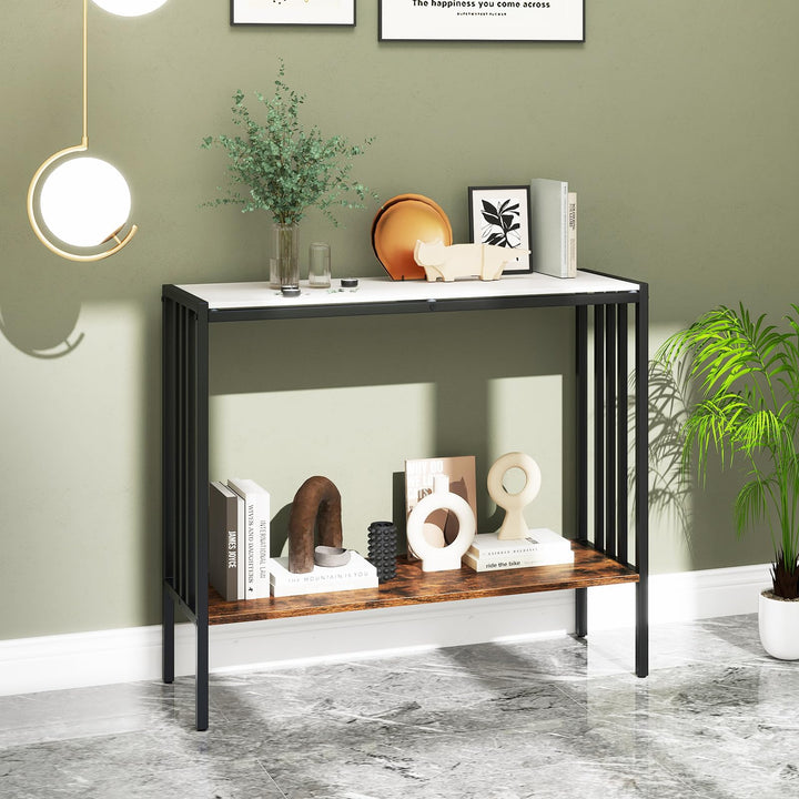 Giantex  2 Tier Industrial Entryway Table with Sintered Stone Tabletop and Open Shelf
