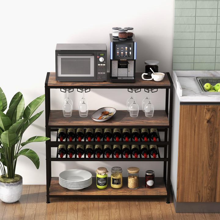 Giantex Wine Rack Table, Industrial Freestanding 22-Bottle Wooden Wine Bar Cabinet with 2 Wine Racks