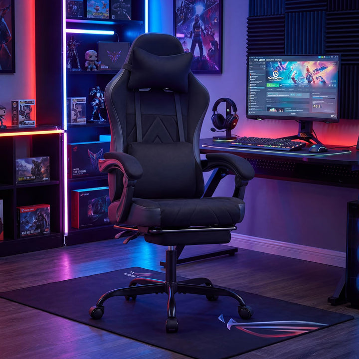 Giantex Gaming Chair Height Adjustable Computer Chair with Headrest Lumbar Support Linkage Armrests