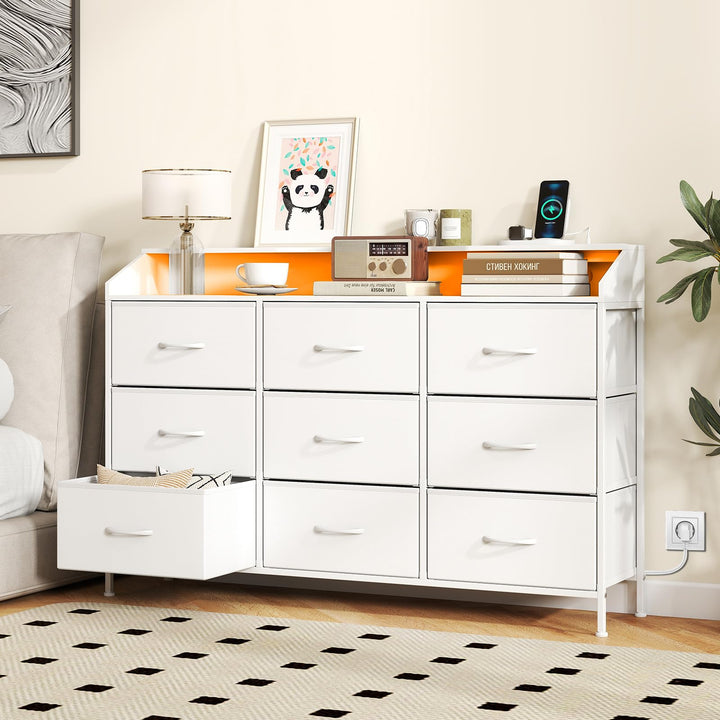 Giantex 9-Drawer LED Dresser for Bedroom with Charging Station
