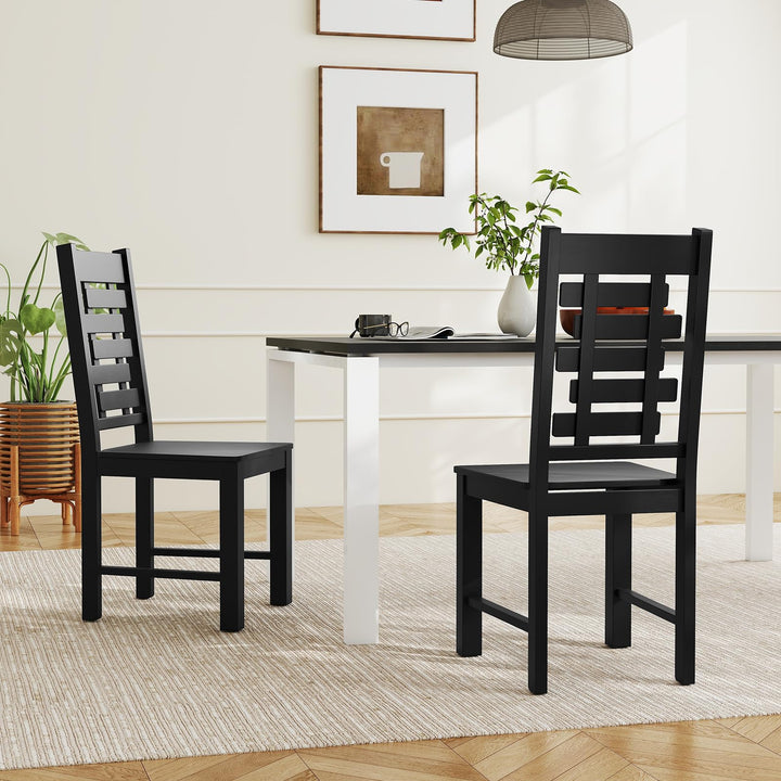 Giantex Wooden Dining Chairs Set 100% Solid Rubber Wood Kitchen Chair with High & Tilted Backrest