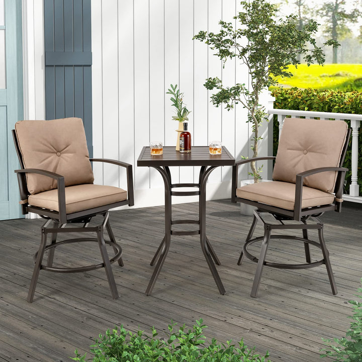 Giantex 3 Piece Patio Bar Set, All Weather Metal Outdoor Furniture Set, Bar Height Patio Table, Swivel High Bar Stool Chairs Set of 2