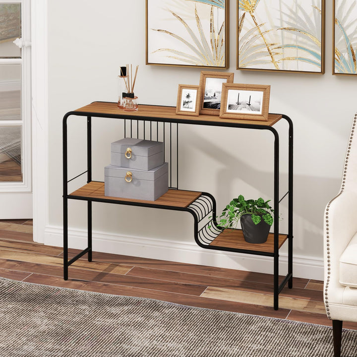 Giantex 2-Tier Console Table, 35.5" Narrow Entryway Table w/Irregular Storage Shelves & Metal Frame