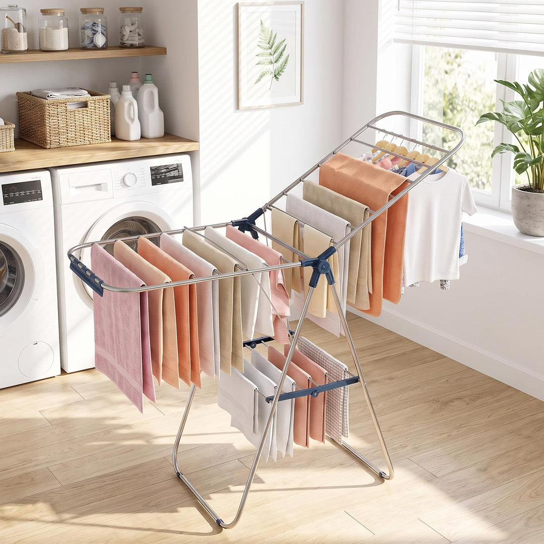 GIANTEX 60" L 2-Tier Foldable Clothes Drying Rack with Sock Clips